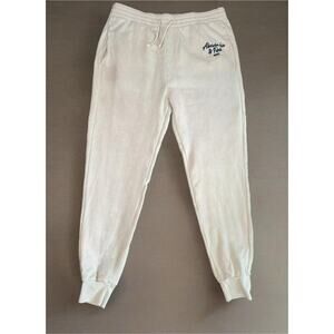 Unisex Large Abercrombie & Fitch Soft A & F Fleece Cream Sweatpants Joggers